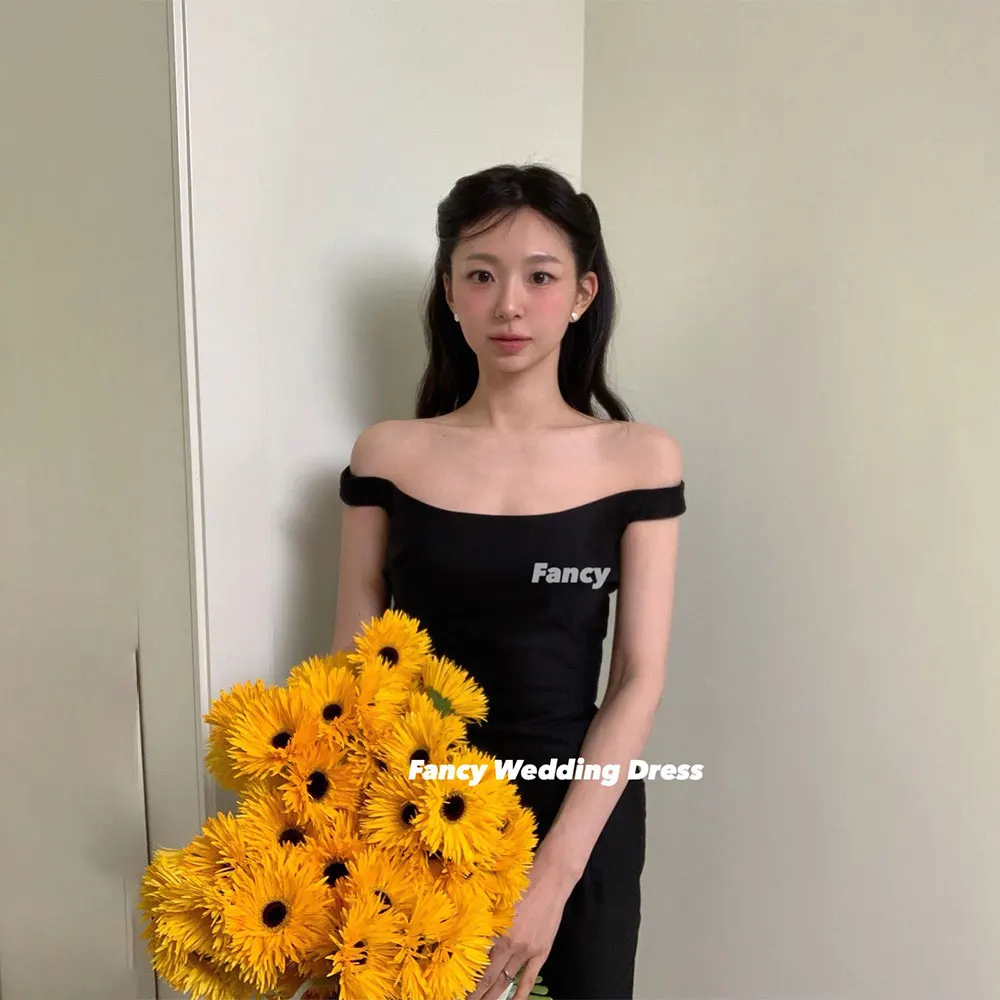 Fancy Simple Off Shoulder Korea Wedding Dress Photoshoot A Line Elastic Satin Evening Gown Back Corset 웨딩드레스 Customized