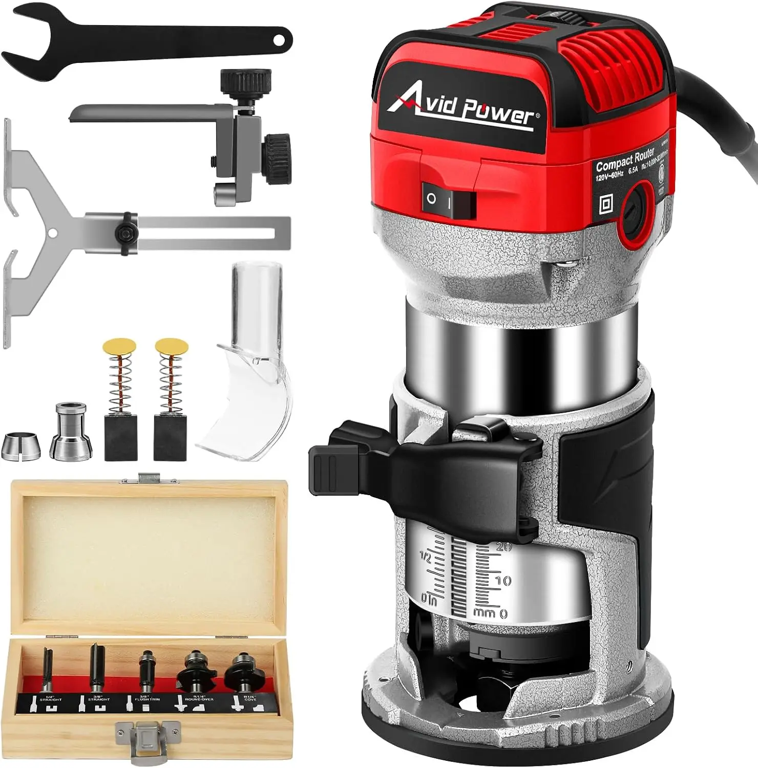 6.5 Amp 1.25 HP Compact Router Tools for Woodworking, Fixed Base Wood Router with Trim Router Bits, 6 Variable Speeds, Edge Guid