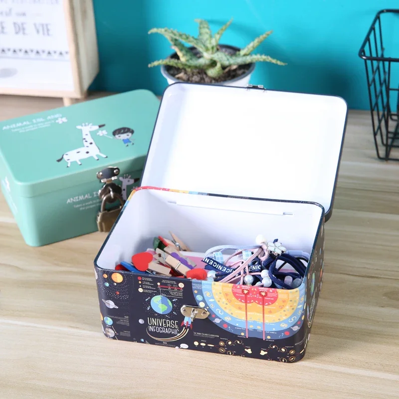 Locked Storage Box Iron Container Desktop Lockable Organizer Girl Heart Letter Password Collection Small Desktop Solution Secure