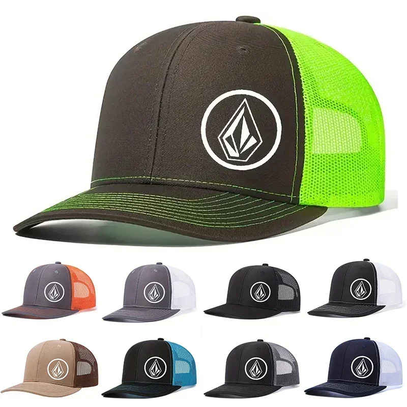 หมวกเบสบอลตาข่ายระบายอากาศได้ดี2024 Volcom หมวกเบสบอลดีไซน์ใหม่หมวกฮิปฮอปหมวกทรูคเกอร์