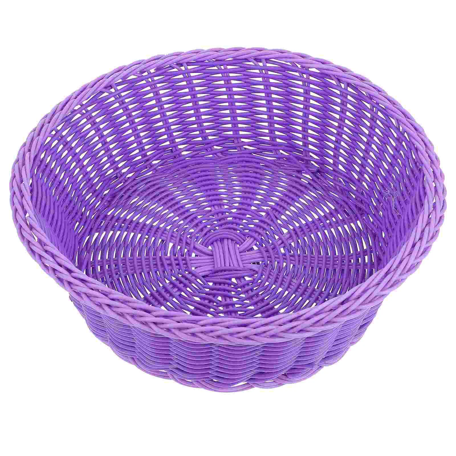 Storage Basket Woven Fruit Food Containers Bread Plastic Round Tray Imitation Rattan