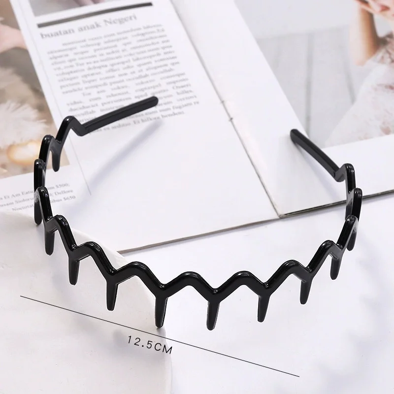 Mode Welle Stirnbänder für Frauen Einfarbig Gezahnt Nicht-slip Haar Bands Mädchen Gesicht Waschen Sport Haarbänder Haar Zubehör – Detail 5