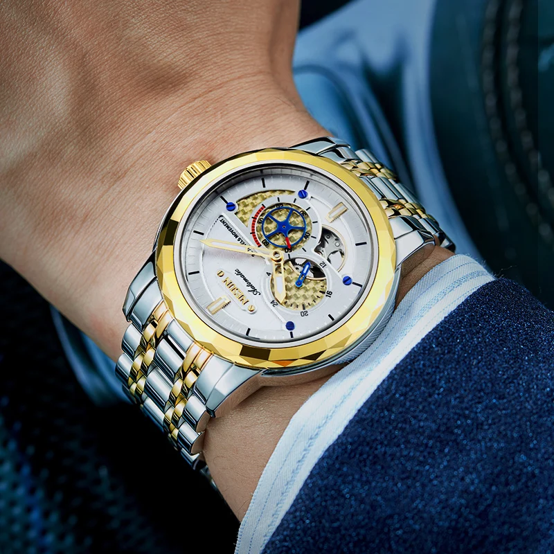 ساعة NESUN للرجال: ساعة ميكانيكية أوتوماتيكية بالكامل للرجال مع دولاب الموازنة الهيكلية وساعة رجالية كاجوال مضيئة 9810