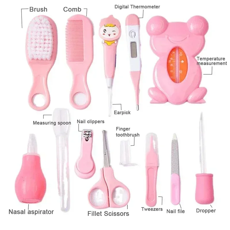 13Pcs Baby Grooming Kit Portable Infant Healthcare Set with Hair Brush Nail Clipper Nasal Aspirator Ear Cleaner Newborn Stuff