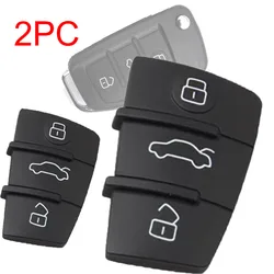 2Pc Remote Flip Key Fob Shell 3 Button Rubber Pad Replacement For Audi A1 S1 2007 - 2013 A3 S3 2005 - 2017 A4 A6 Rs6