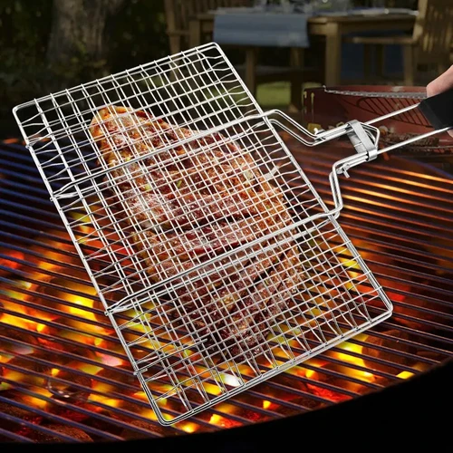 Malla antiadherente de acero inoxidable 304 para barbacoa, cesta para asar a la parrilla, estera de malla para carne y verduras, herramienta para fiesta de Picnic