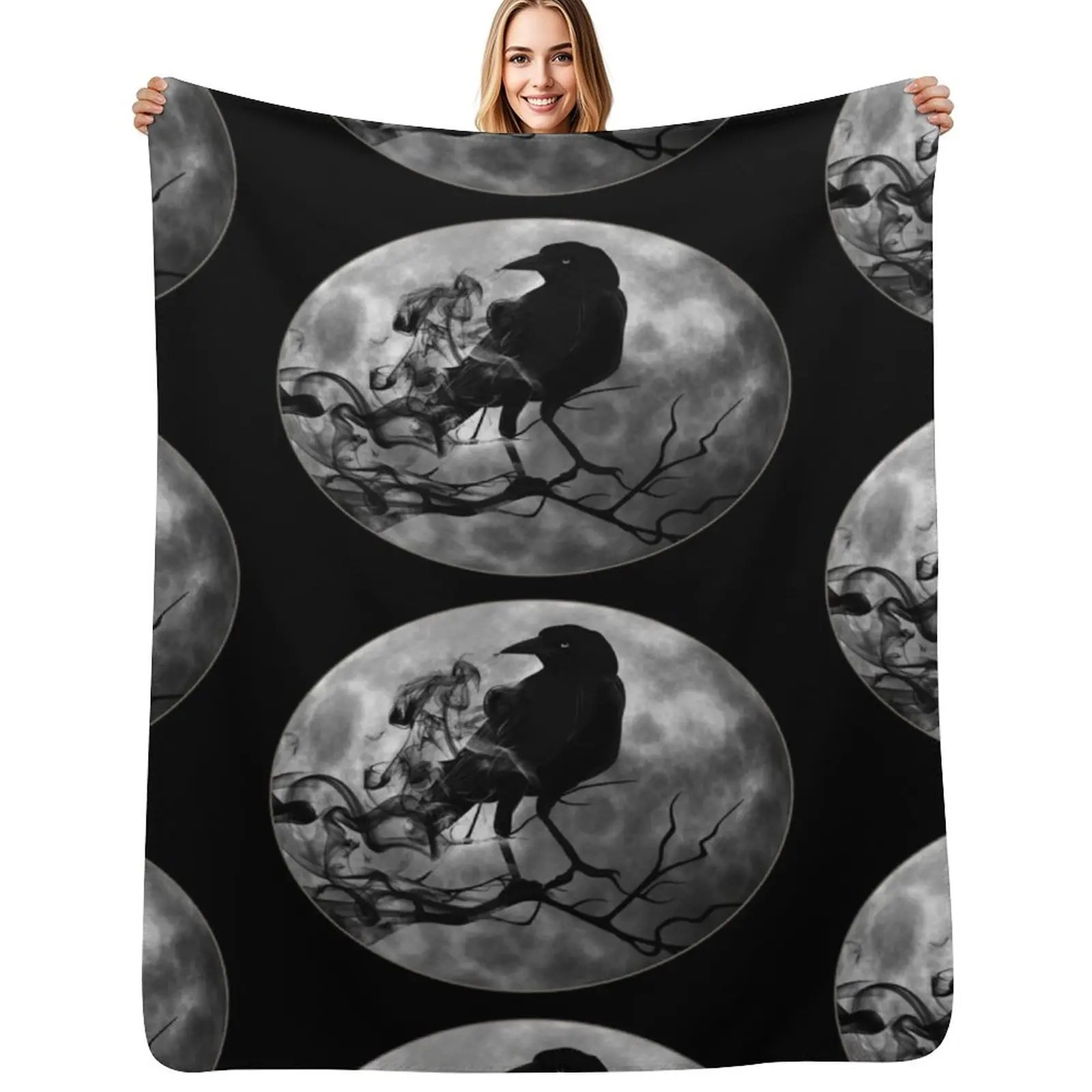 

Raven Crow at Night Throw Blanket Outdoor Soft Blanket for Picnic Beach Camping