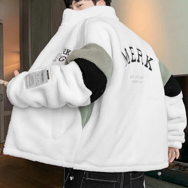 

Lamb Velvet Cotton Jaet Men's Trendy White Fce Cotton Coat Winter Stand Collar Cotton Clothes for Men