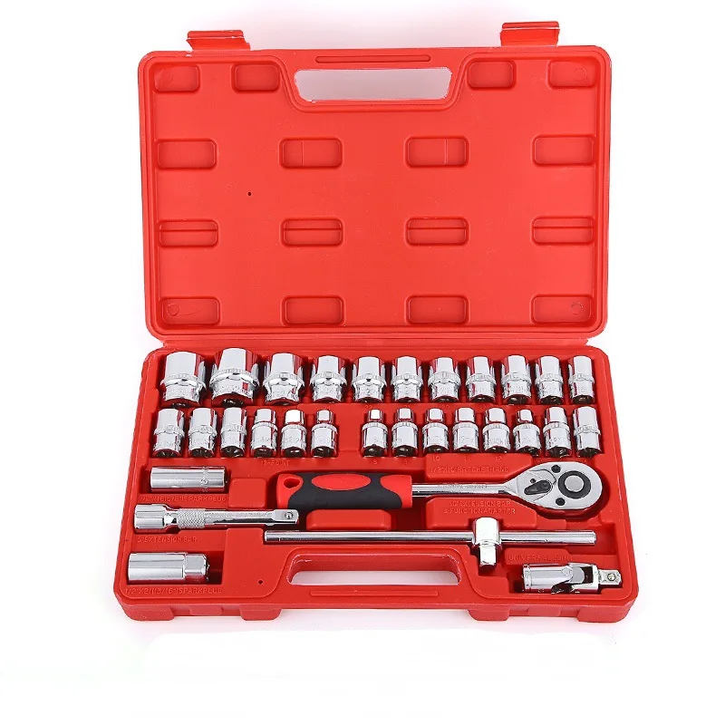 

Suitable for 1/2 Dafei 32-piece sleeve wrench set auto repair machine repair tool 8-32 hardware maintenance toolbox