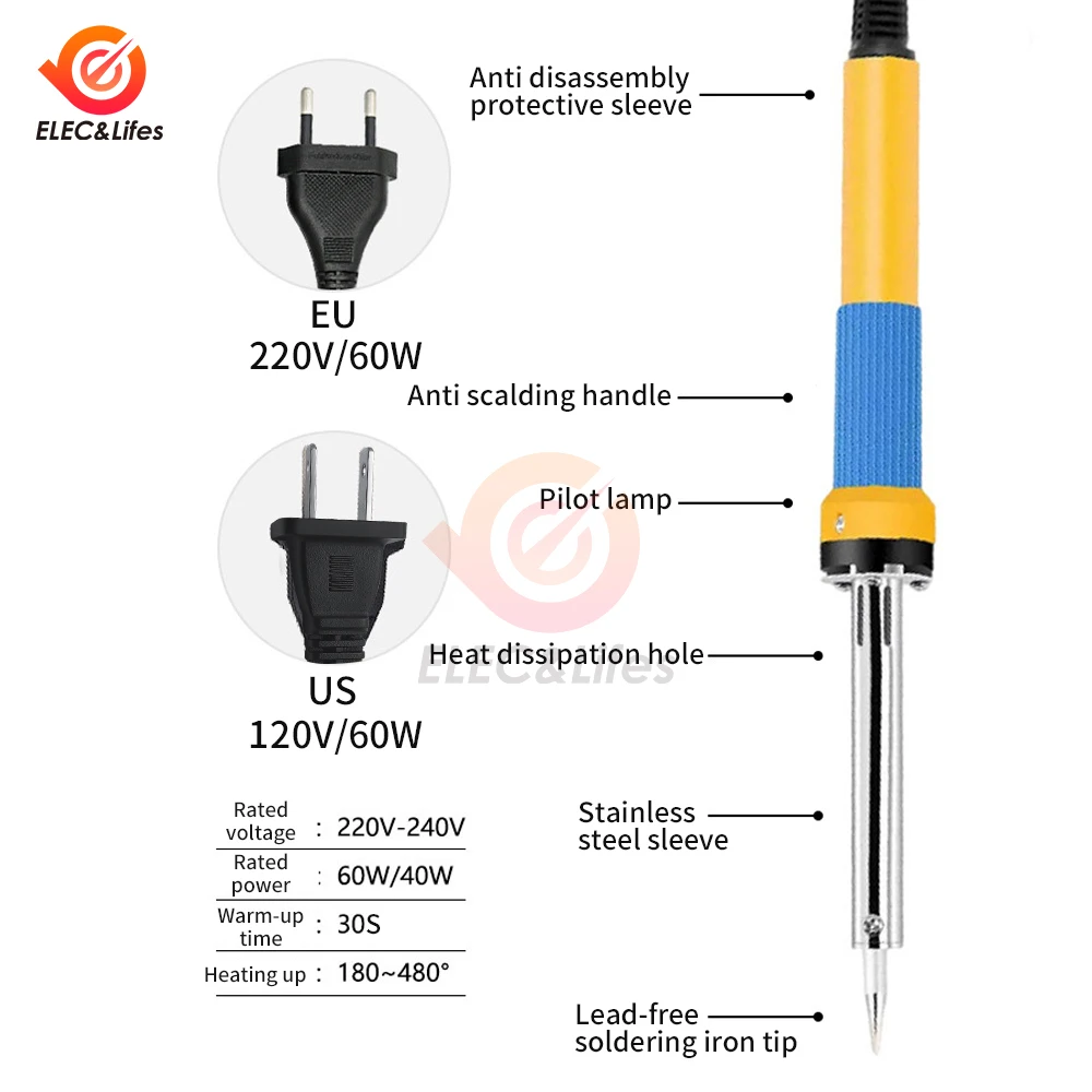 Soldering Iron 110V 220V 60W Adjustable Temperature Electric Solder Iron Rework Station Handle Heat Pencil Welding Repair Tools