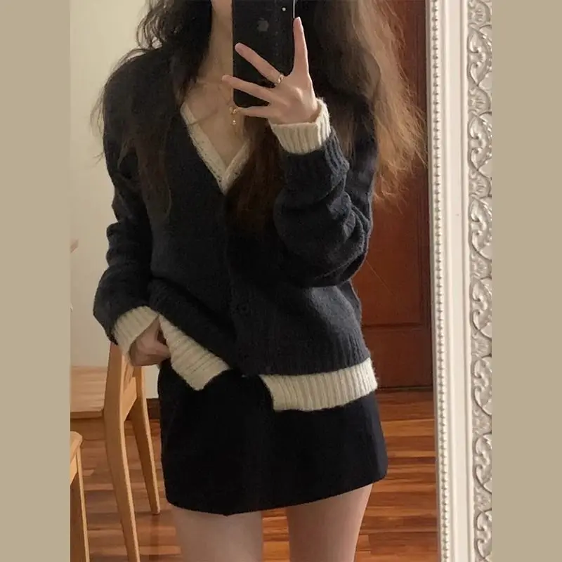 

Deeptown Korean Style Knit Cardigans Youthful Woman Harajuku V Neck Sweaters Y2k Casual Vintage Cozy Outerwears Autumn Winter