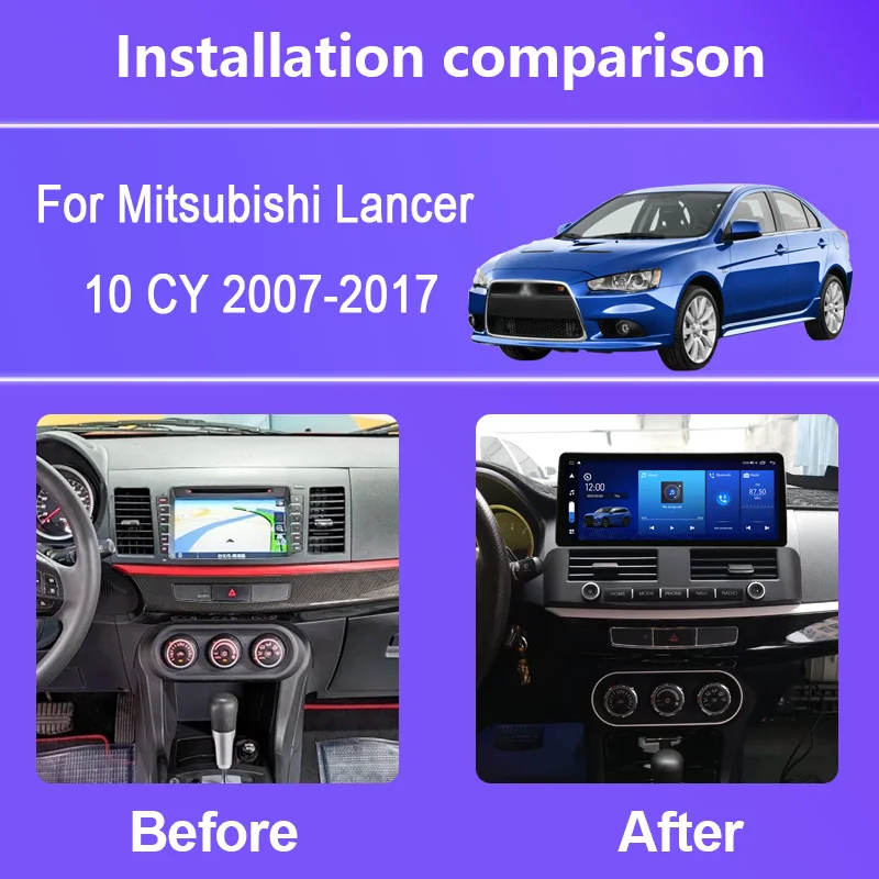 12.3 INCH For Mitsubishi Lancer 10 CY 2007-2017 Android 14 8G+256G Car Radio Player Navigation GPS Oct-Core Radio Multimedia 4G