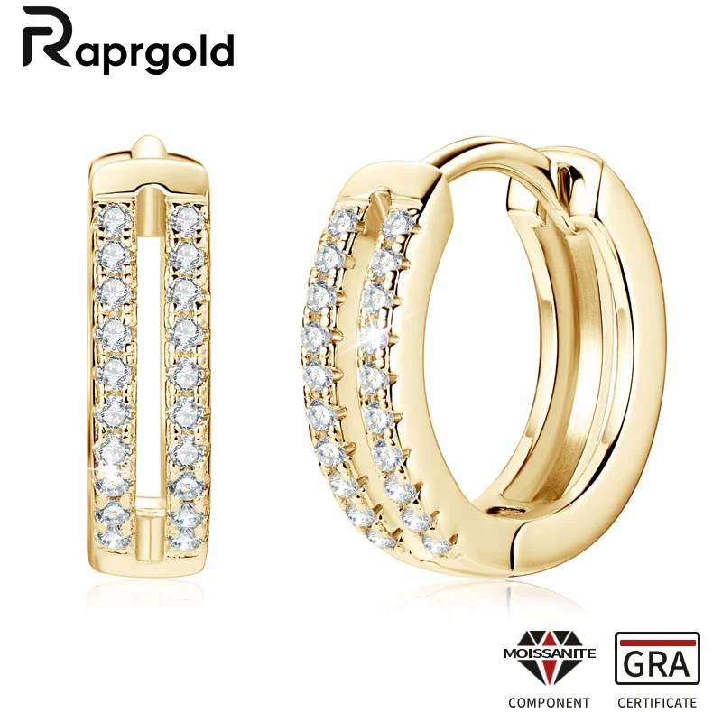 

RAPRGOLD GRA Certified Full Moissanite Simple Hoop Earrings for Women Solid 925 Sterling Silver Earring Jewelry Gifts Pendientes