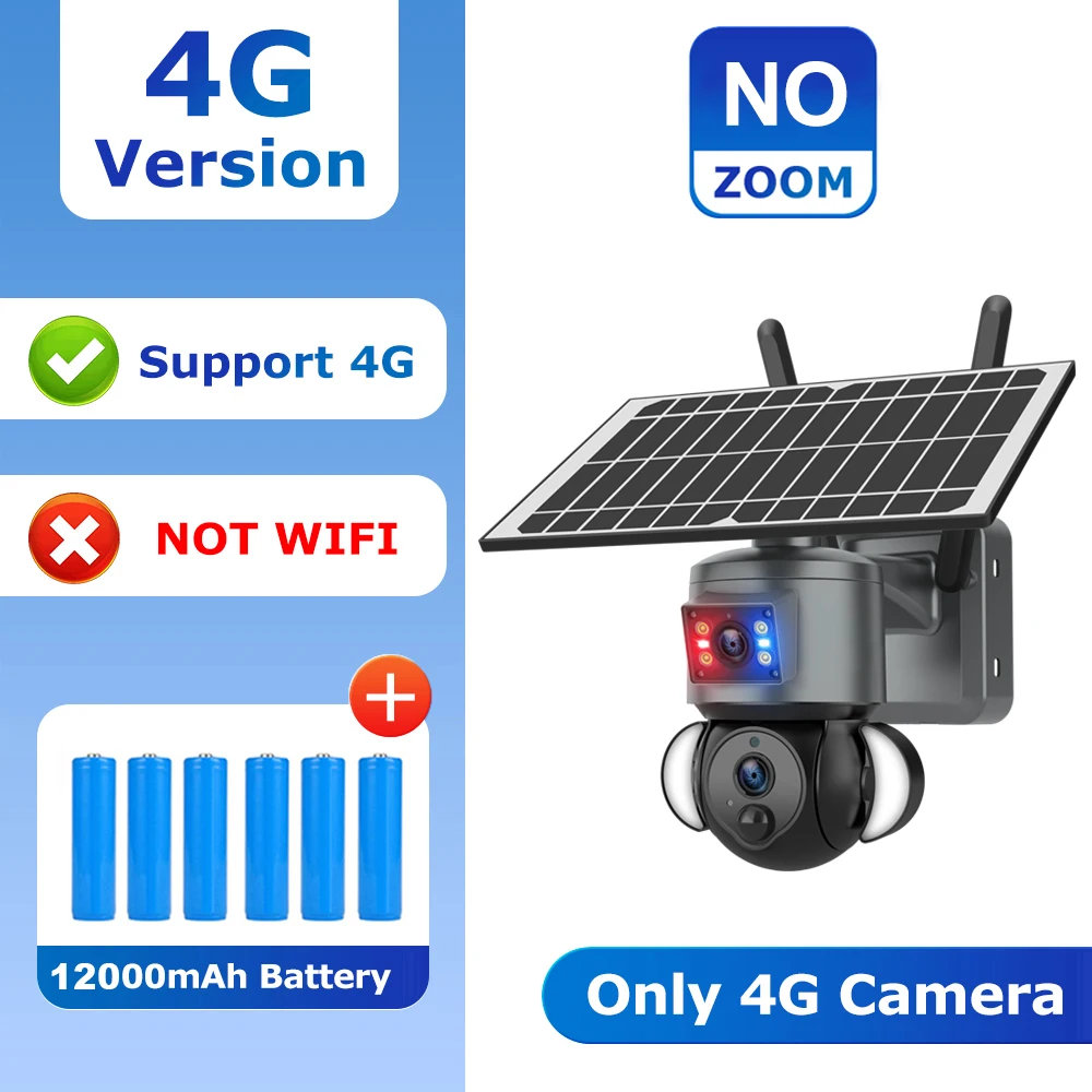 SHIWOJIA 4K 8MP Solar Camera 4G SIM/WIFI Beveiliging Outdoor Dual Lens Opname Humanoïde Tracking Kleur Nachtzicht PTZ Cam