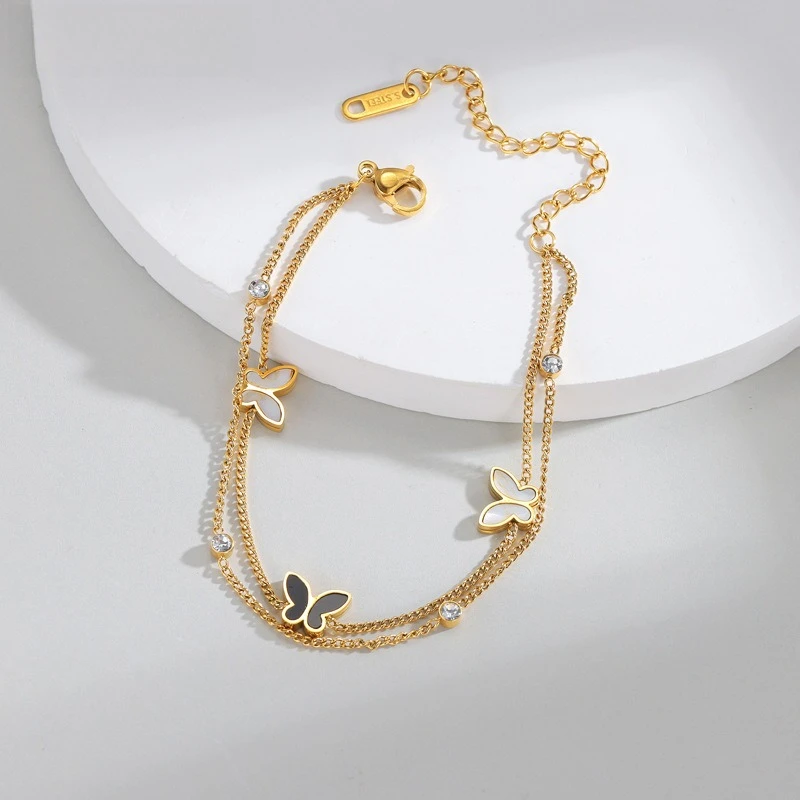 

Trendy Stainless Steel 2-Layer Butterfly Charm Bracelet For Women Girl New Fashion Links Non-fading Jewelry Gift Party