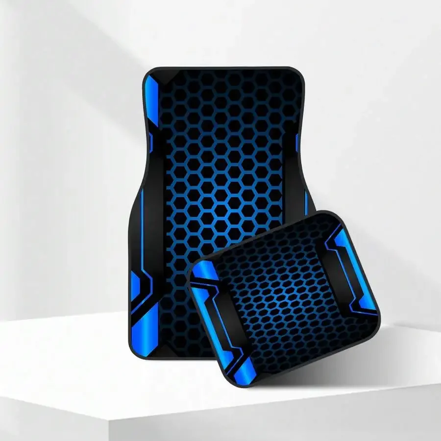 2D, 4-Piece Set Of Tech-Inspired Border Patterned Car Floor Mats, Front And Rear Carpets, Car Interior Accessories Floor Mats,
