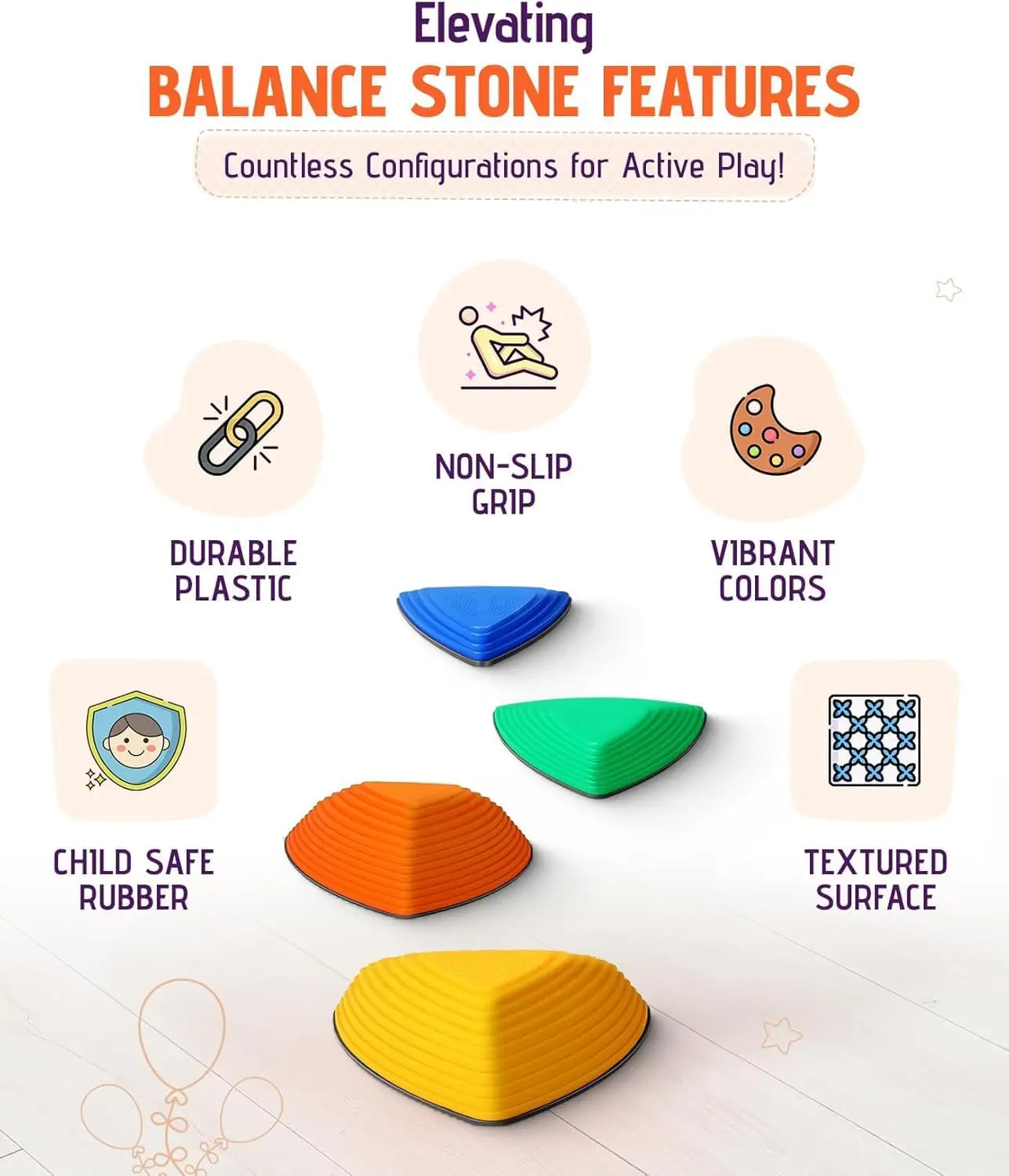Stepping StonesForKids, SetOf12, Montessori Indoor and Outdoor Balance Stepping Stones, Promotes Coordination, Balanced Strength