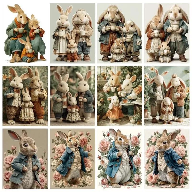 

GATYZTORY Painting By Number Rabbit Family For Adults Picture By Numbers Paint On Canvas DIY Frame Home Decoration