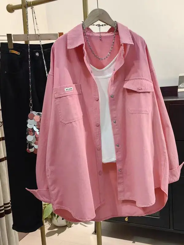 안티에이징 핑크 이르트 루즈 캐주얼 여성 패션 한국 스타일 긴 소매 버튼 디테일 통기성 피부 친화적