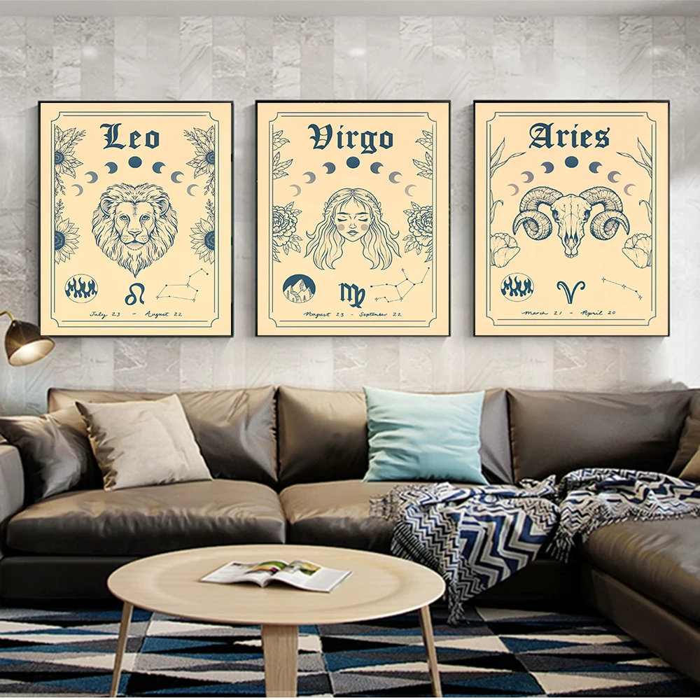 Constellation Nursery Wall Art Canvas Poster Print Astrology Boho Cancer Zodiac Astrology Painting Water Star Decoration Picture