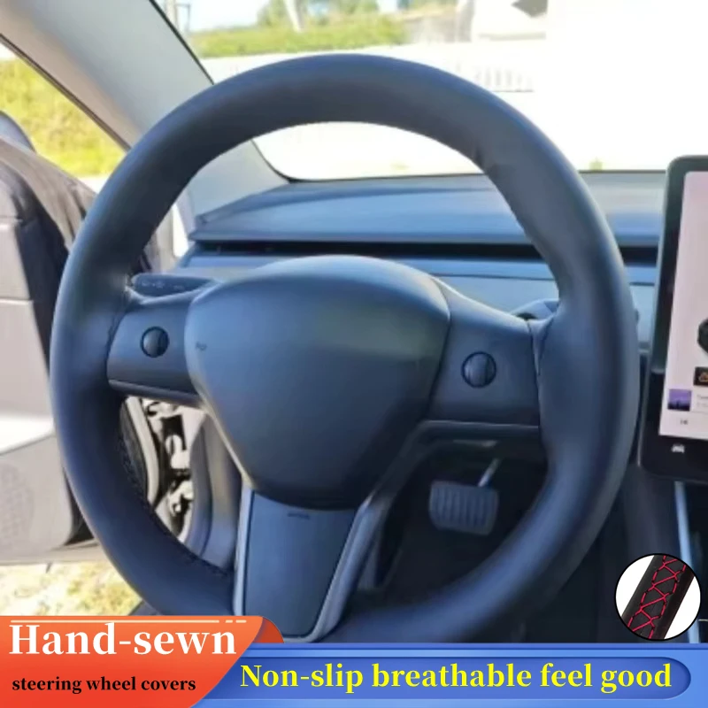 

Car Steering Wheel Cover Microfiber Leather For Tesla Model 3 2015 2016 2017-2020 Model Y Steering-Wheel Cover Wrap Car Interior