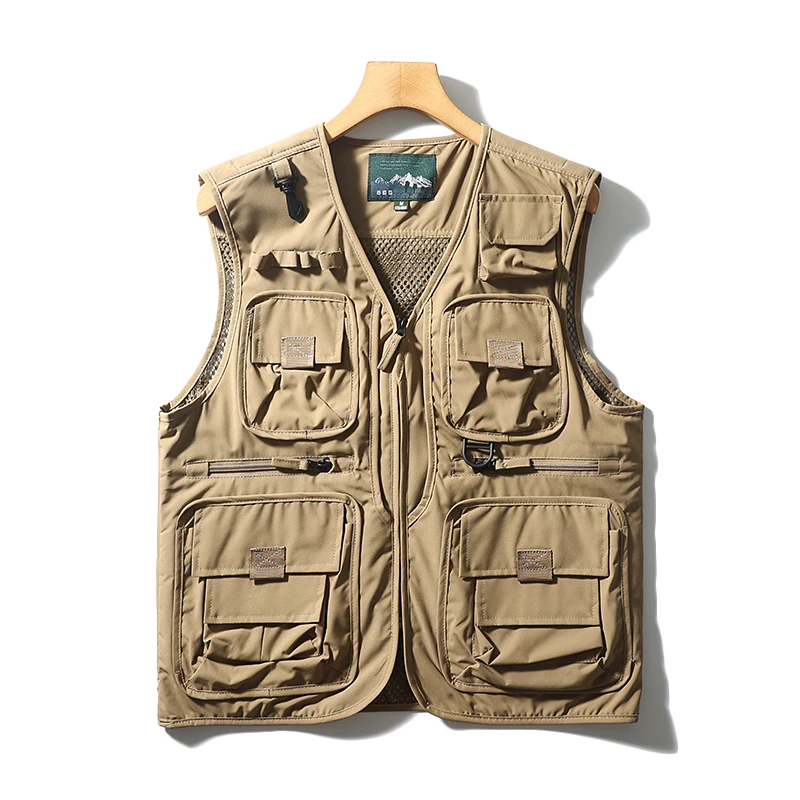 

Мужской уличный жилет с множеством съемных карманов, модный городской стиль, приталенный крой, V-образный вырез, на молнии, для повседневной носки