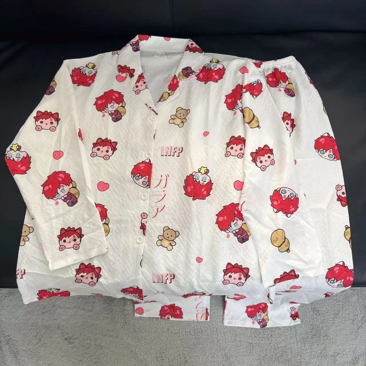 Naruto Uzumaki Cute Anime Print Pajamas Set Long Sleeve Lapel Loungewear Soft Waffle Home Sleepwear for Women Girls Anime Fans view 2
