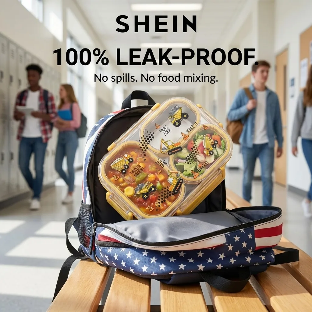 900ML Cute 304 Stainless Steel Divided Bento Lunch Box For Kids Microwave Safe Portable Leak-proof Food Container With Handle view 3