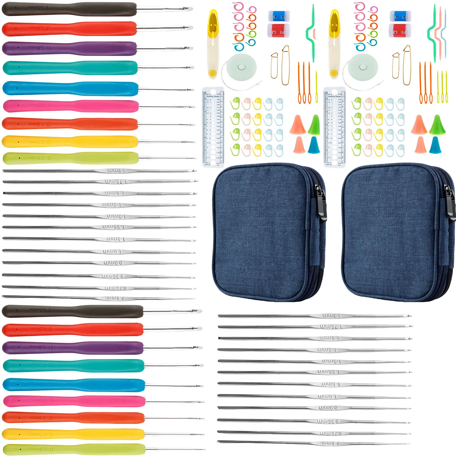 

144Pcs Crochet Hooks Set DIY 2mm to 6mm Knitting Needles Stitches Knit Craft Scissors Markers Weaving Sewing Accessories Tools