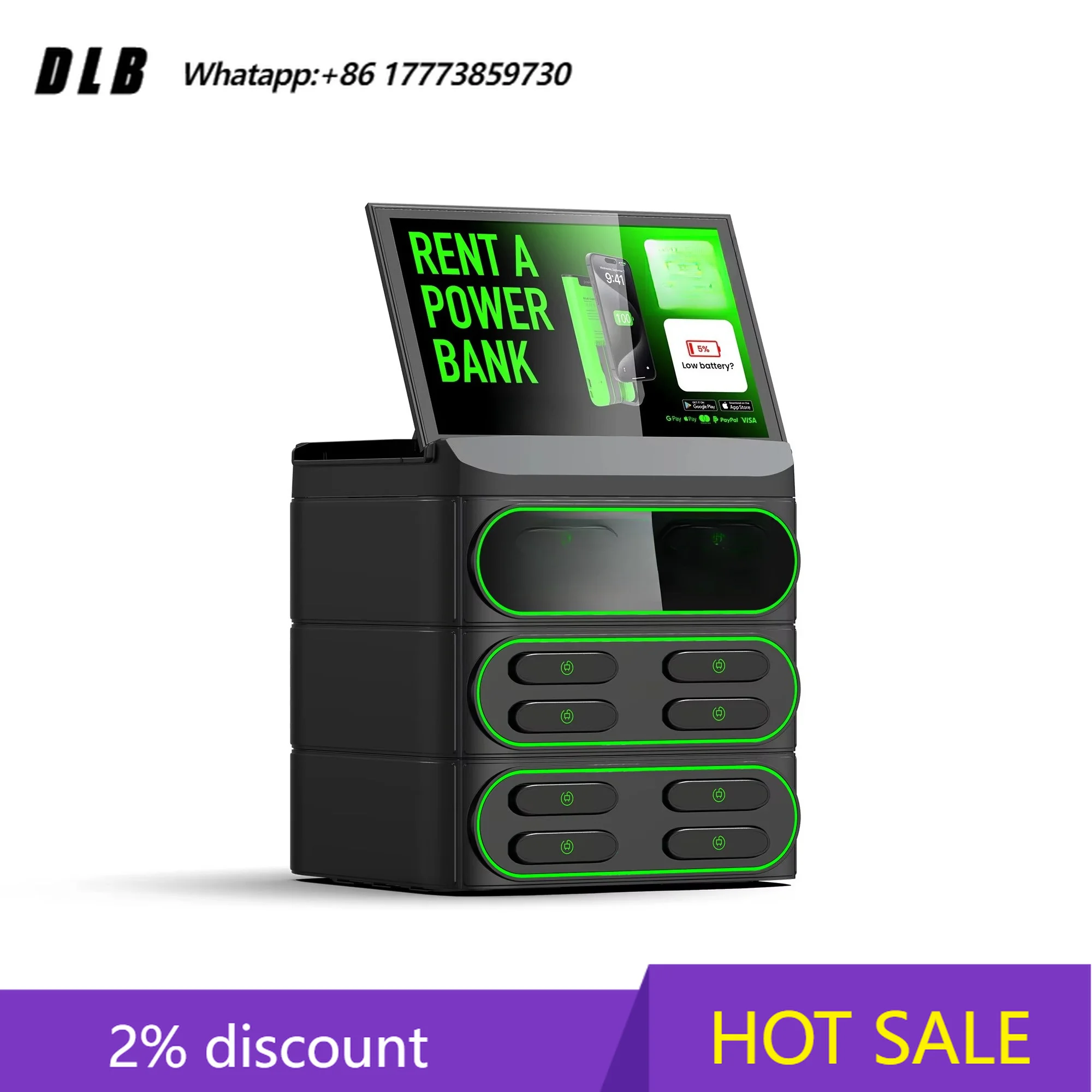 DLB for New Technology Products 8 Slots Sharing Power Bank Station with Screen Custom Logo Kiosk Price Vending Machine