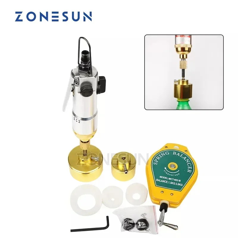 

ZONESUN Capping Machine Handheld Bottle Capper Pneumatic Power Tools Capping Water Bottle lid Tightener Diameter 10-50mm