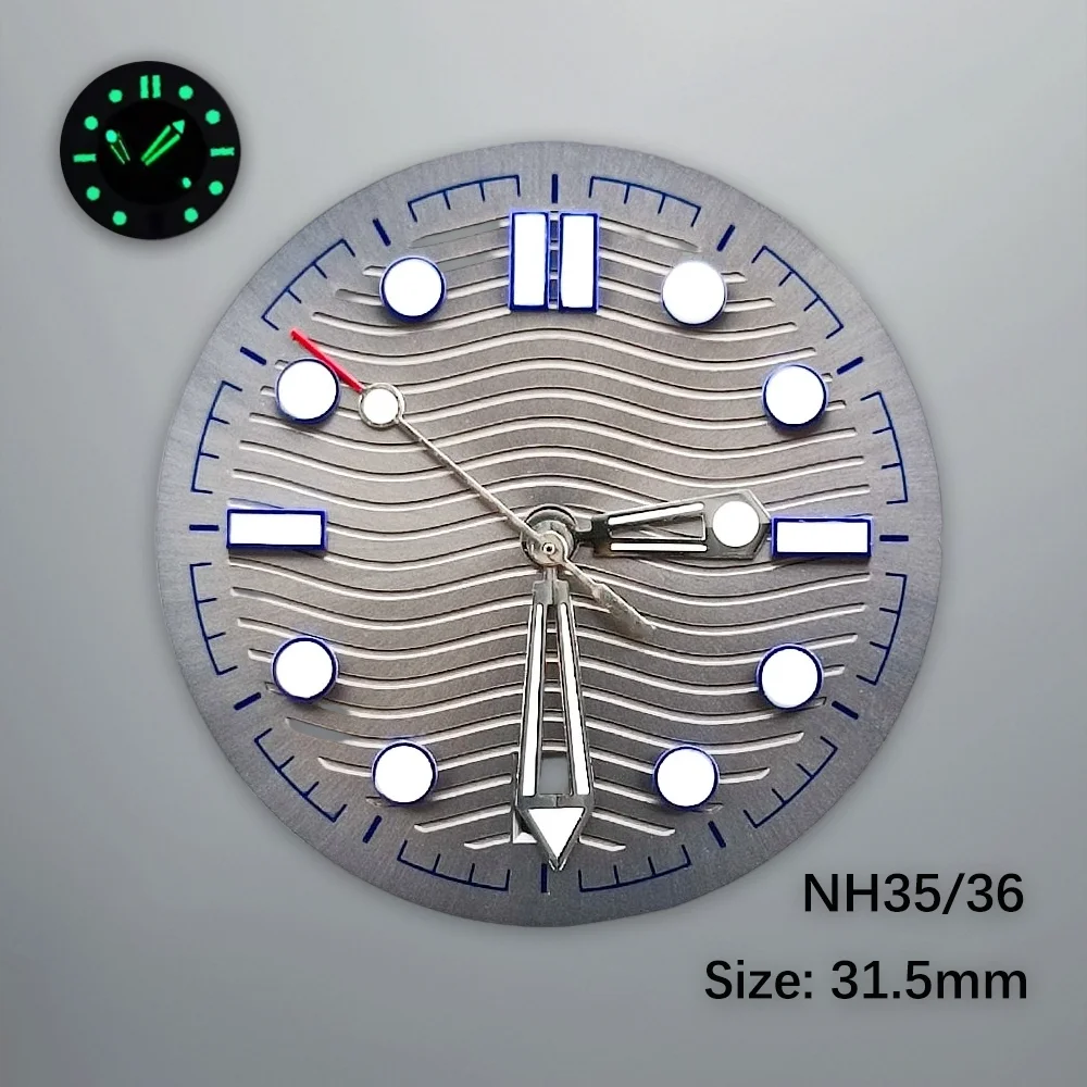 Seamaster 31.5mm dial fits for 6 o'clock Date NH35 NH36 movement green luminous dial hands watch accessorie Customized logo dial
