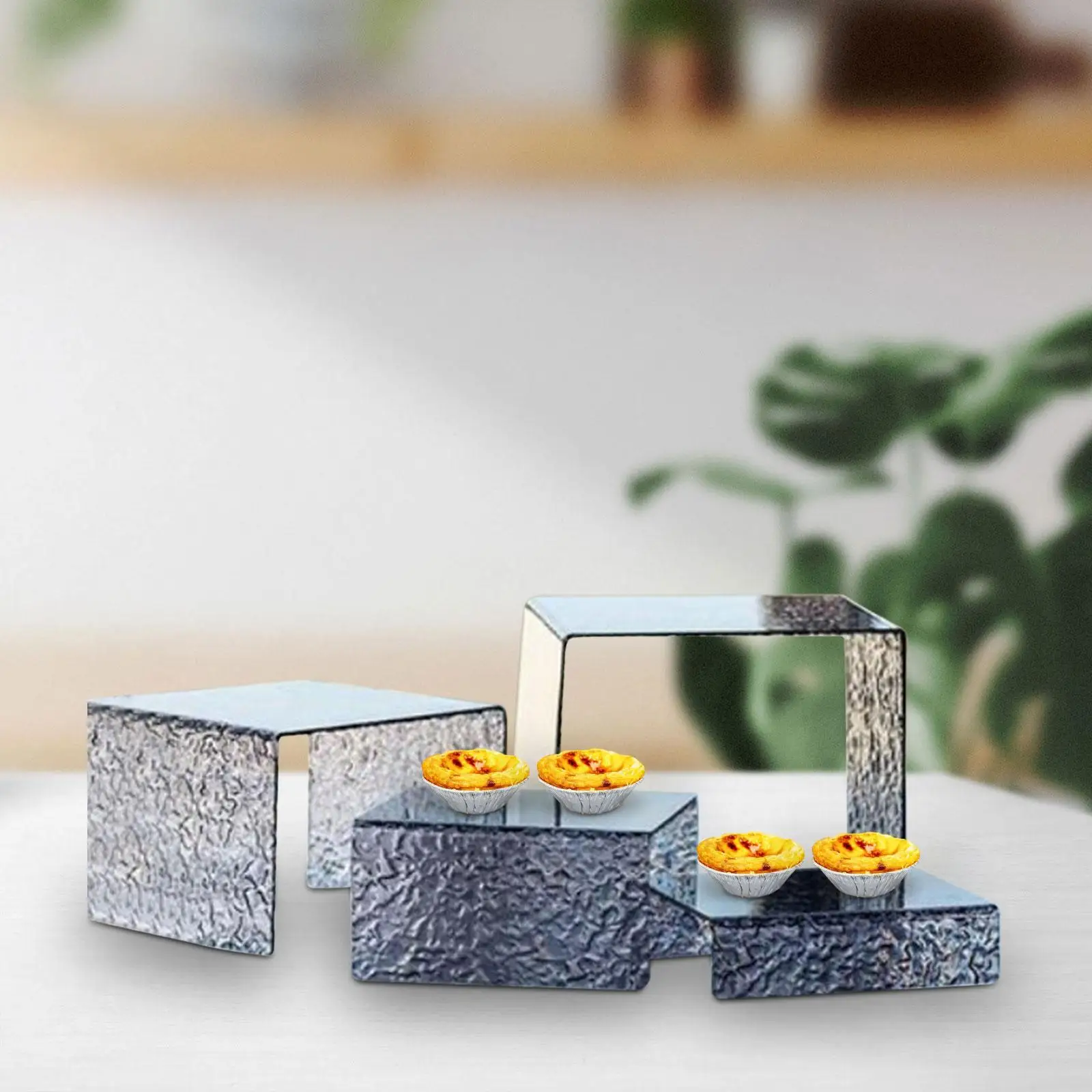 4x Acrylic Rectangular Display Nesting Riser Stands Banquet Decoration Gray