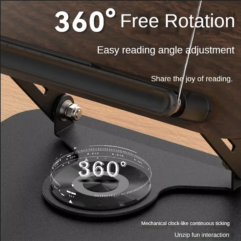 Reading Books Holder Desktop Book Laptop Stand with 360° Rotating Base Wooden Panel & Page Clips Foldable and Angle for Textbook image 6