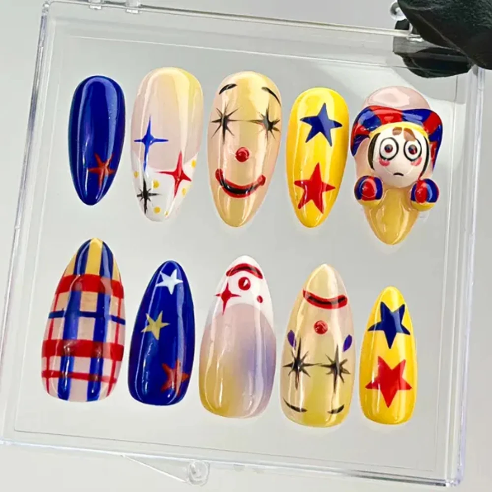 Press On Nails Handmade French Halloween Hot 3D Cute Medium Almond Fake Nails Reusable Full Coverage Art DIY Nails with Set