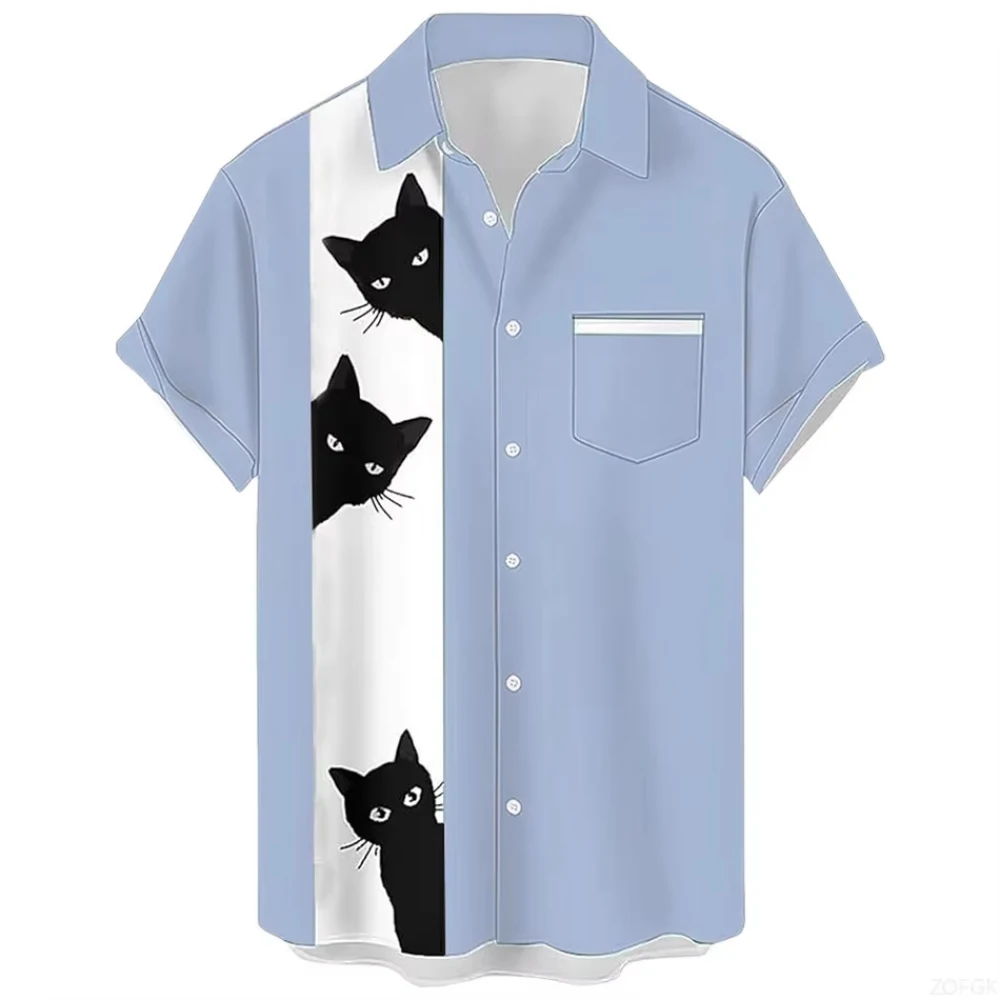 Chemise imprimée de dessin animé de chat] grande taille impression numérique 3D dessin animé amusant chemise à manches courtes pour hommes chemise de vacances hawaïenne de mode