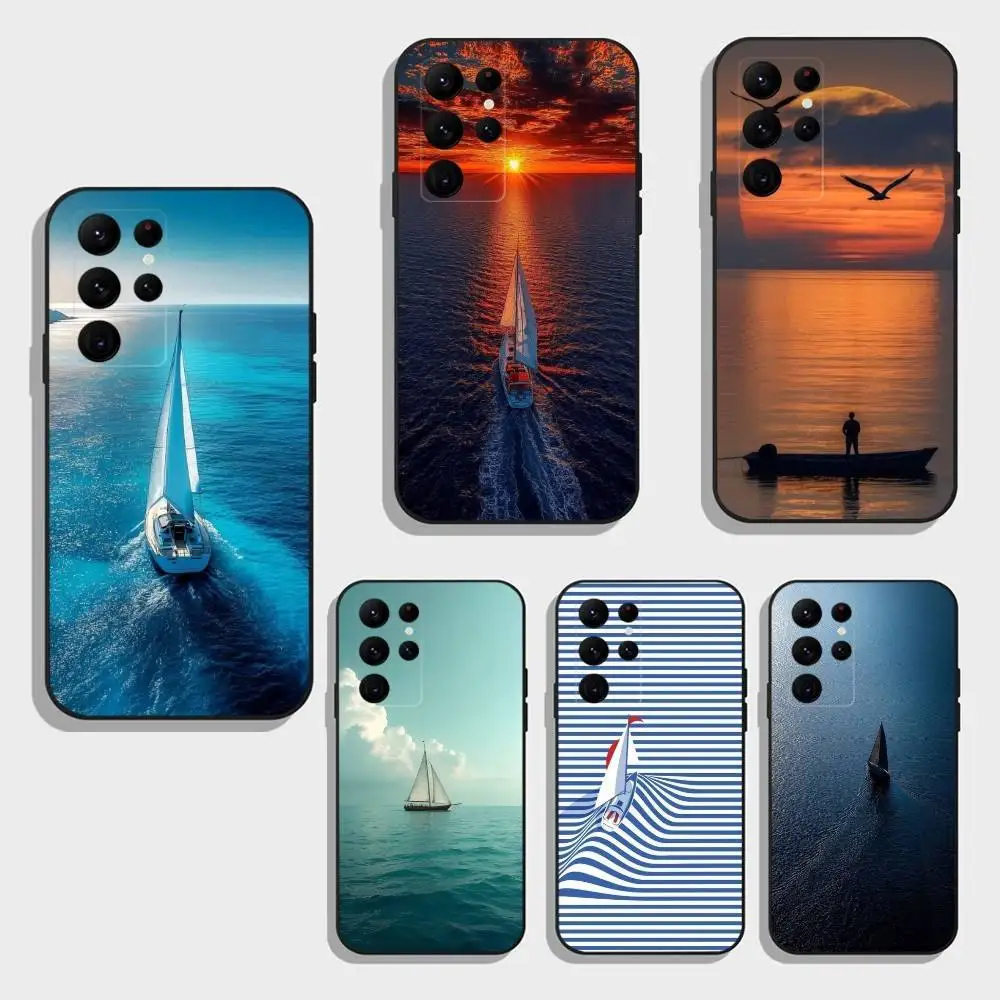 

S-Sailing B-Boat Ocean Naval Nautical Sea Phone Case For Samsung S25,S24,S23,S22,S21,S20,Plus,Fe,Lite,Others Black Cover