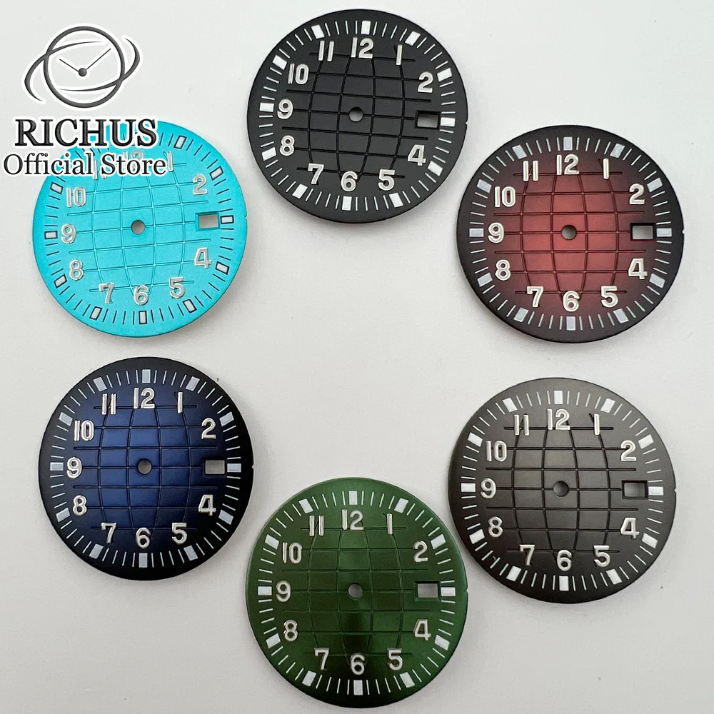 33mm Sterile dial fit NH35 NH36 4R/7S  Movement Dial Grenade Pattern Watch Faces with date Black gray Blue Green dial