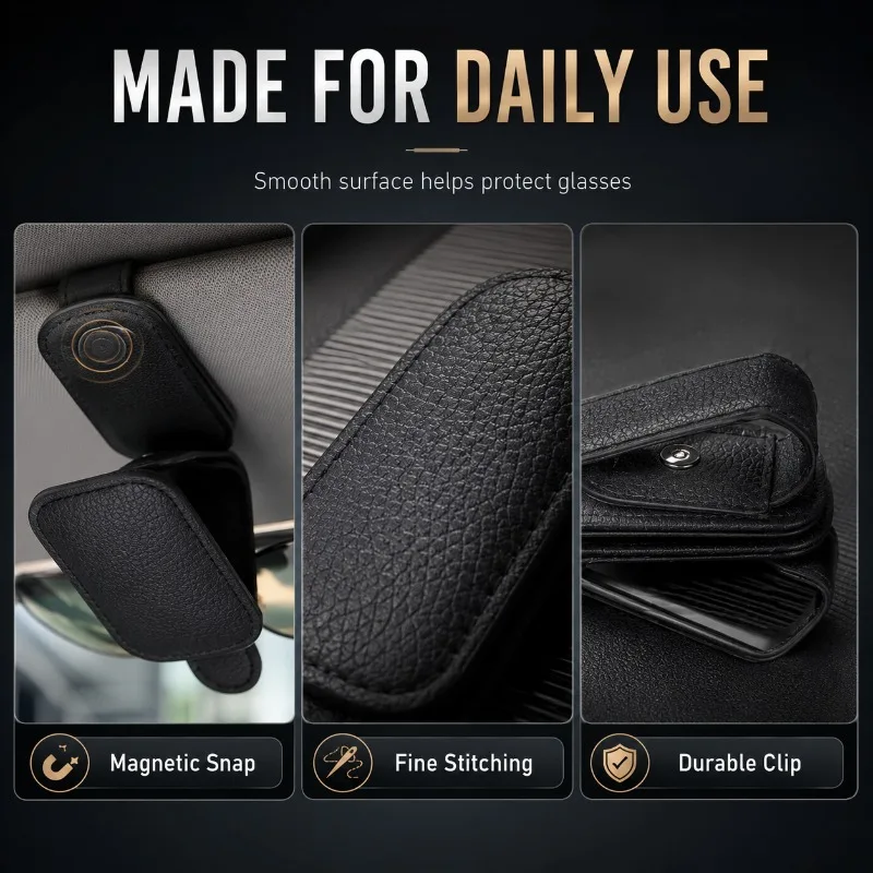 Car Sunglass Holder Magnetic Visor Clip PU Leather Glasses Card Ticket Storage Organizer for Cars SUVs Trucks