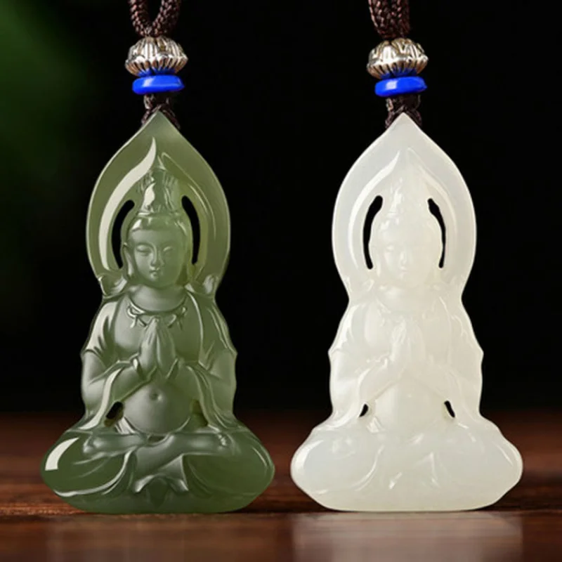 

Hetian Bodhisattva Necklace Men's Pendant Hollow Carved Guanyin Personalized Jade Plaque