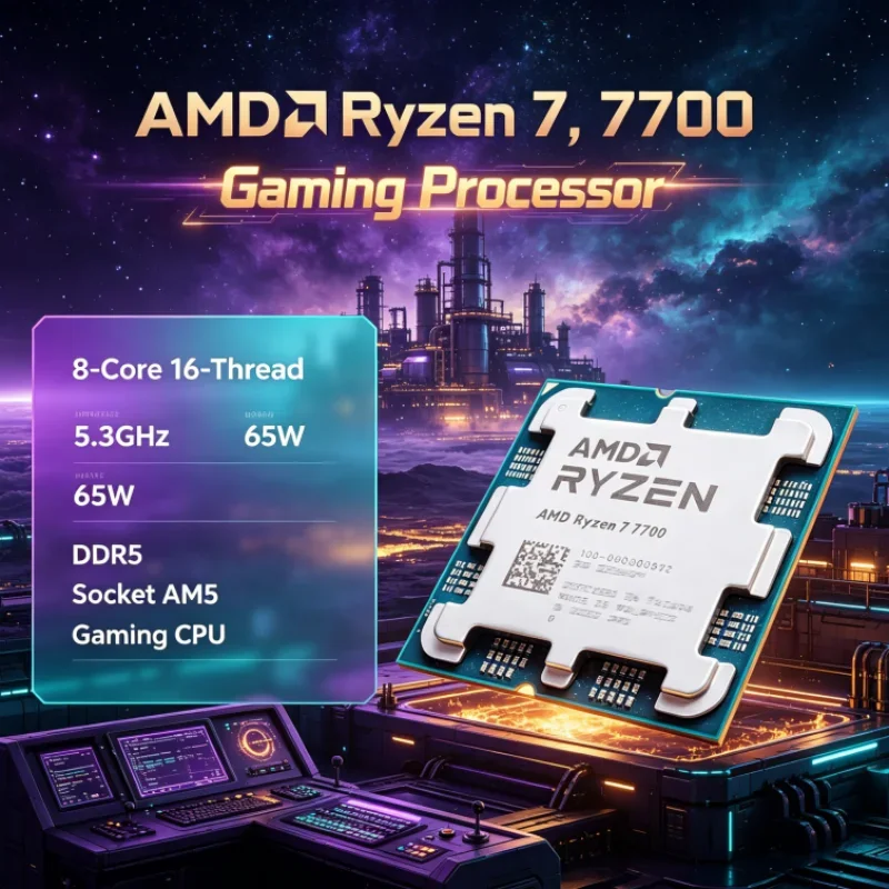 Ryzen R7 7700 AMD Socket AM5 Desktop CPU 5.3GHz 8-Core 16-Thread 65W 5nm 32M L3 DDR5 100-000000592 Without Cooler Type-C