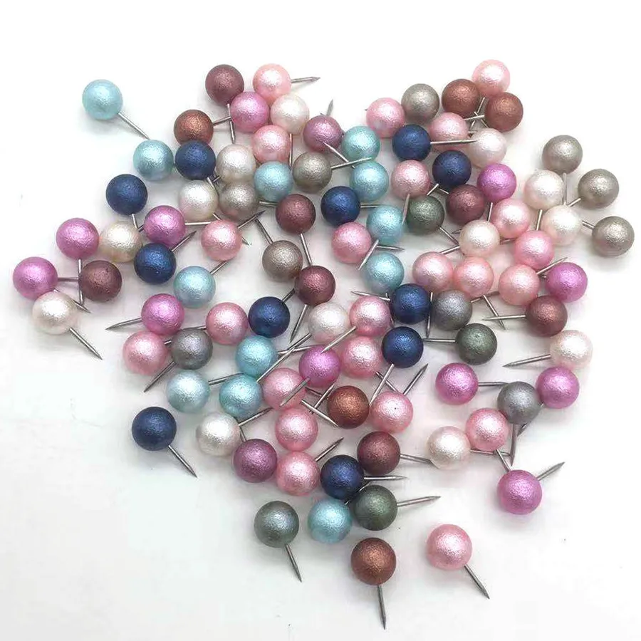 100pcs 10mm Cork Board Office Decoration Fixed Pin Cute Wrinkled Pearlescent Ball Map Nail Thumb Tacks Cute Pin Board Pushpin