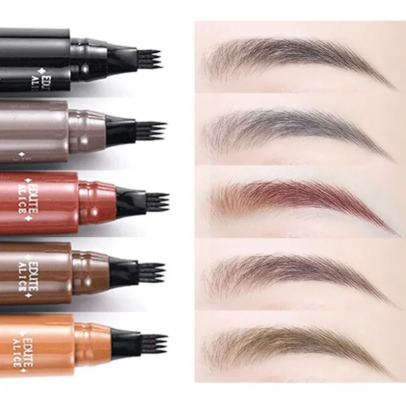 5 Colors Eyebrow Pencil Waterproof 4 Fork Tip Eyebrow Tattoo Pencil Cosmetic Long Lasting Natural Dark Brown Liquid Eye Brow Pen