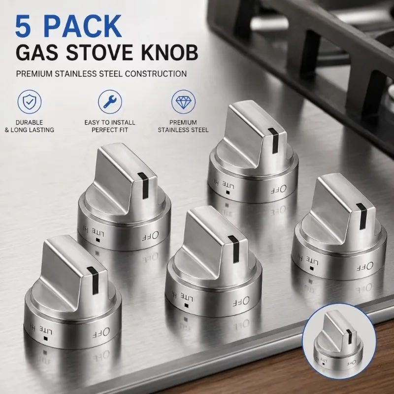 5 Pcs Stainless Steel WB03x24818 Gas Stove Knob Compatible with ge Stainless Steel Stove Replacement Knobs