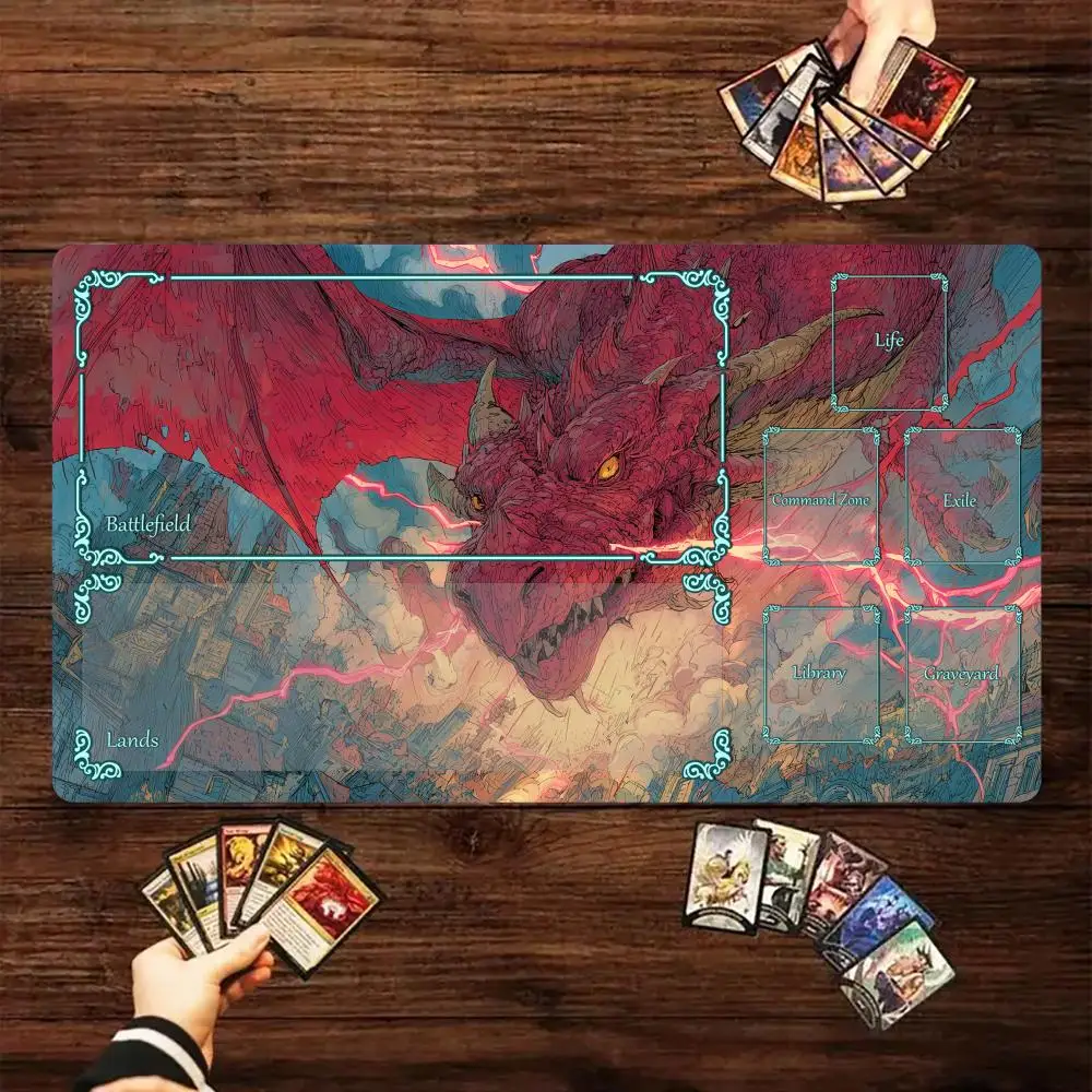 

Red Lightning Fantasy Dragon Design MTG Playmat Magic Card Battle Mat 35X60CM gathering gaming mats tapete magic mtg card pad
