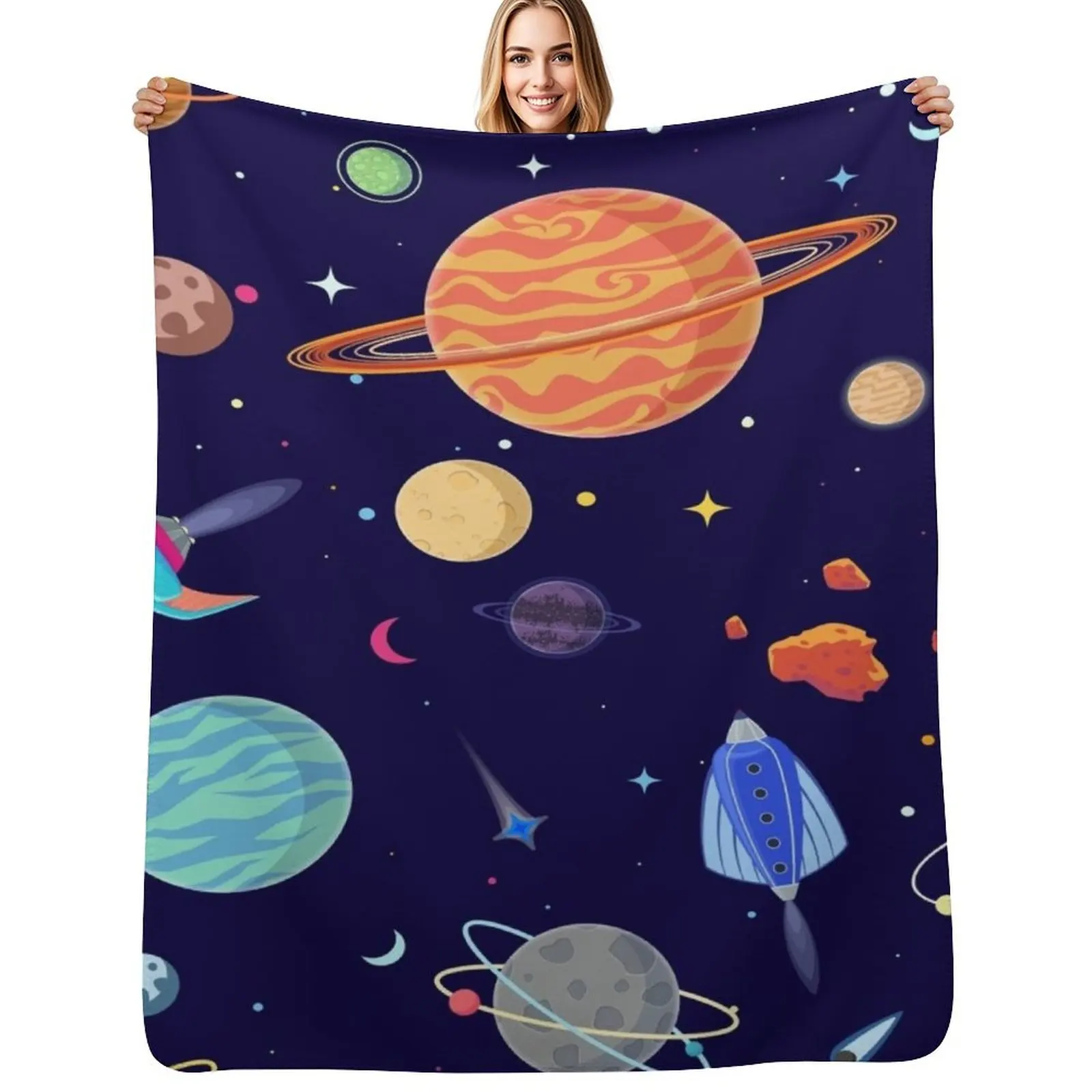 

Planets Pattern Throw Blanket Beautifuls Camping Extra Large Throw Cute Blankets