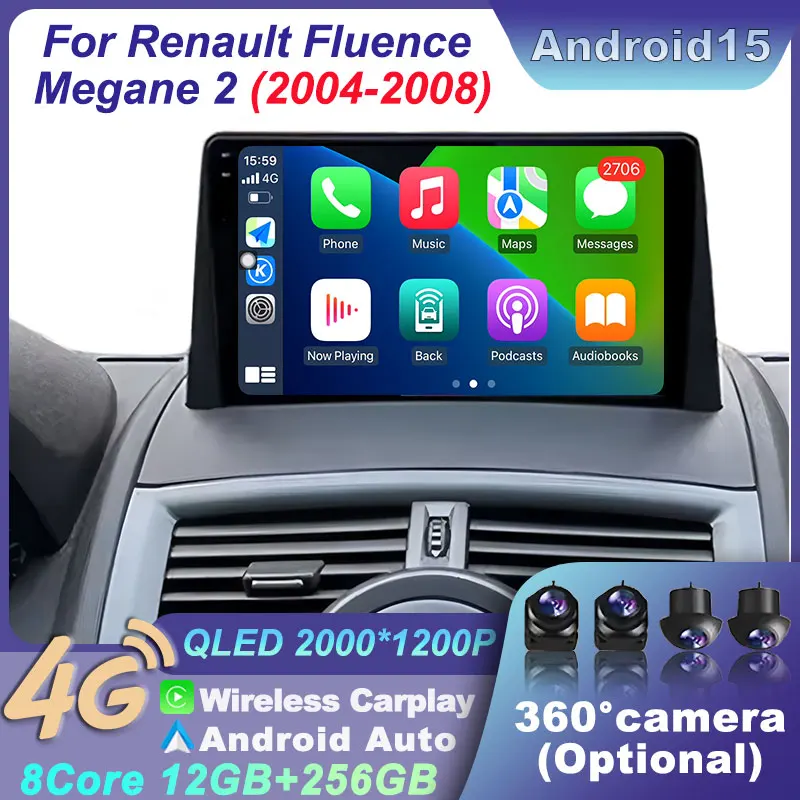 

Car Radio Android 15 For Renault Fluence Megane 2 2004-2008 BT Multimedia GPS Stereo WIFI CarPlay 4G Navigation Video Player