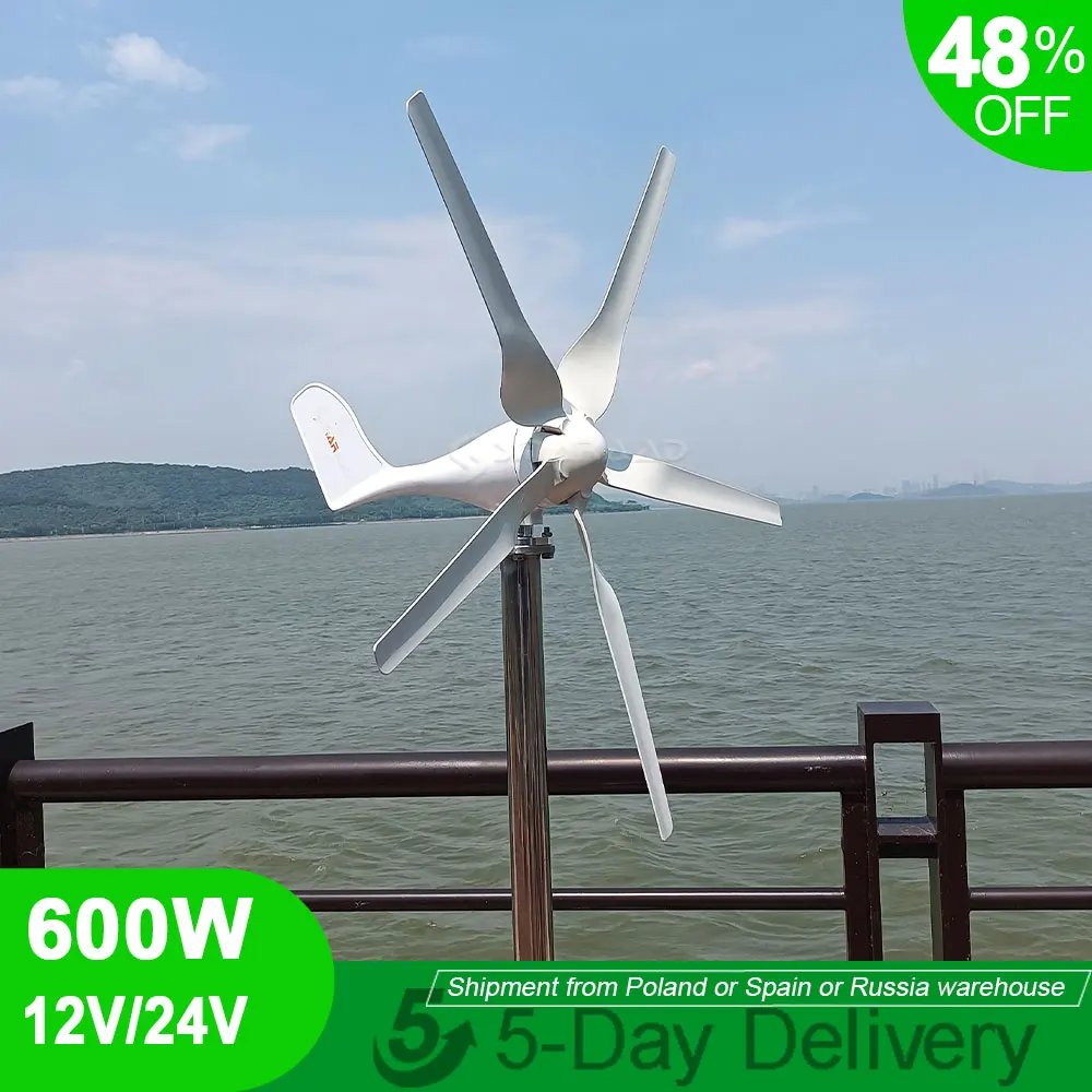 EU Warehouse Small Wind Turbine 600W Free Energy 5 Blades Windmill 12V 24V Generator For Home Farm Street Lamps Use