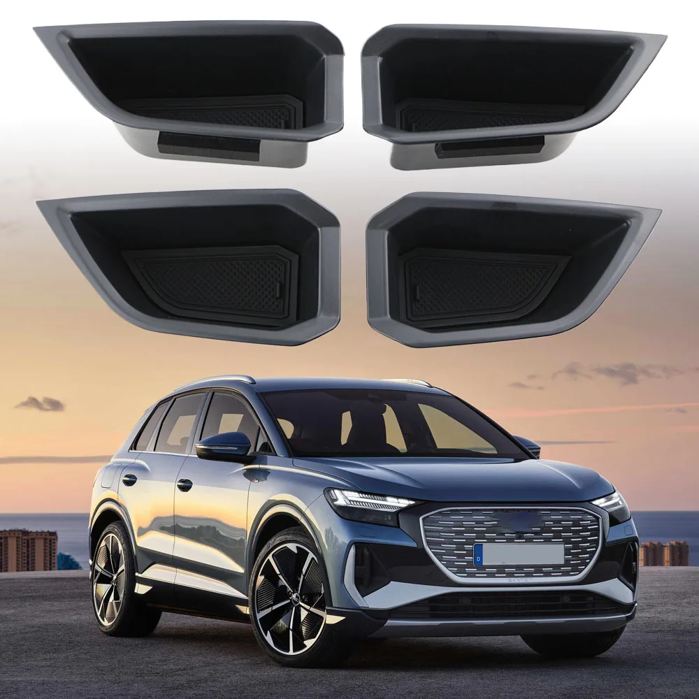 

Для Audi Q4 E-Tron Etron 2019 2020 2021 2022 2023 2024 дверной ящик для хранения, 4 шт., дверной лоток, тарелка, органайзер, аксессуары