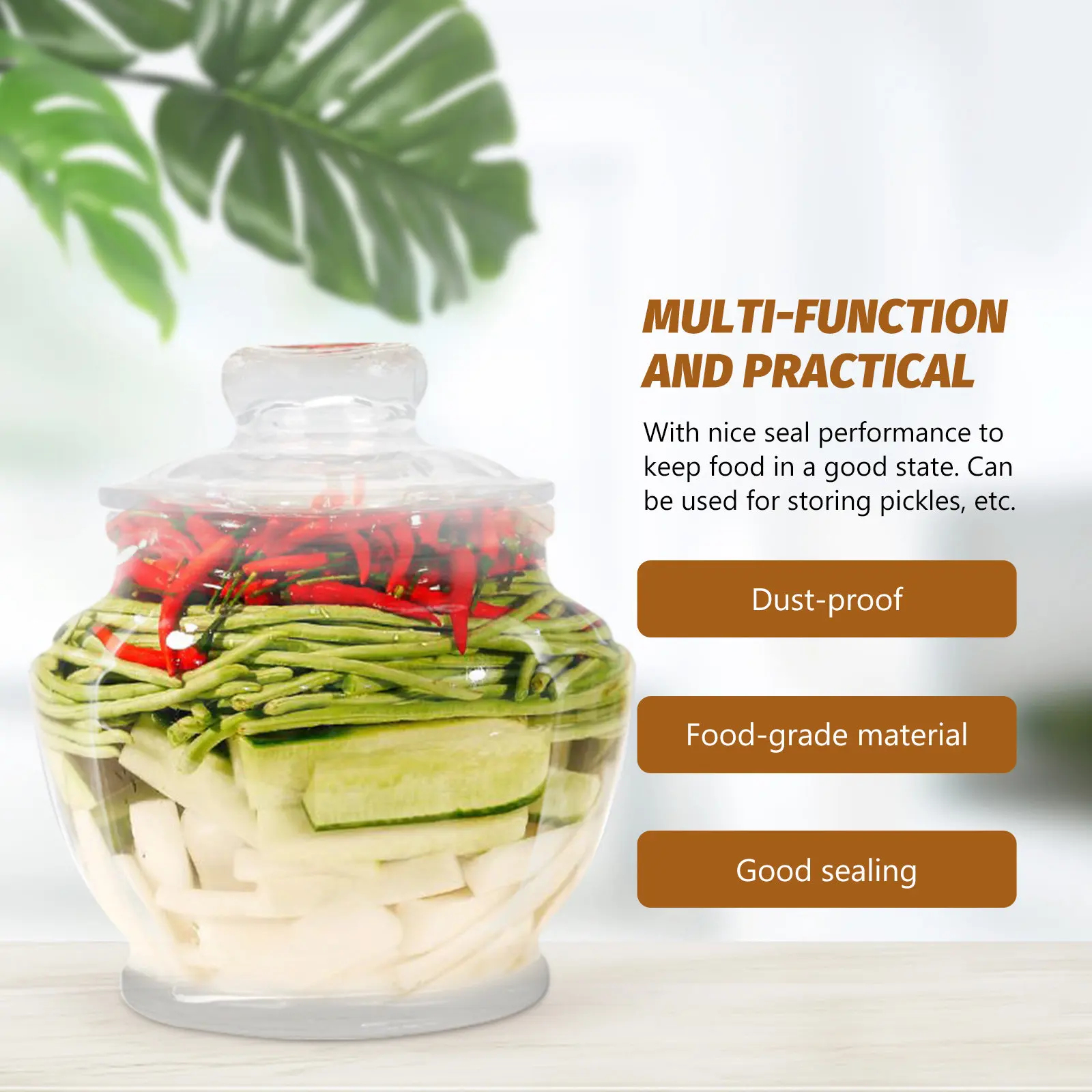 Frasco de Vidrio Sellado para Encurtidos, Gran Capacidad, Práctico Contenedor de Almacenamiento para Cocina, Conservación de Alimentos, Frasco para Vegetales Encurtidos